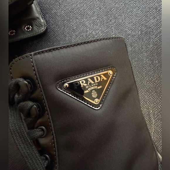 NEW! $1,420 Prada Brushed Leather Re-Nylon Combat Boots Black 8.5 / 9 - Picture 4 of 10